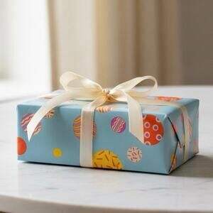 Vintage Popples Gift Wrap Sealed NOS 80s Blue Geometric Pattern